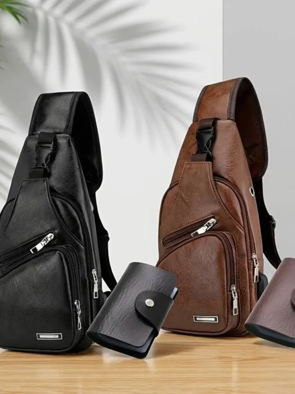 Men's Synthetic Leather Sling Bag with Card Holder Wallet Set